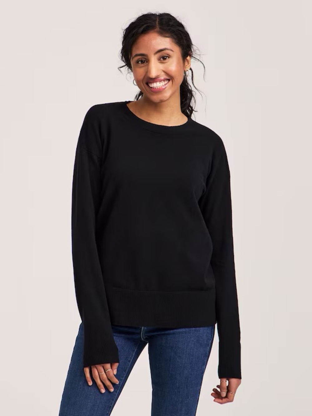 Denver Hayes Women's Everyday Cotton Crewneck Pullover Sweater - Black Small